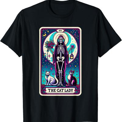 _The Cat Lady_ Skeleton Tarot Card T-Shirt