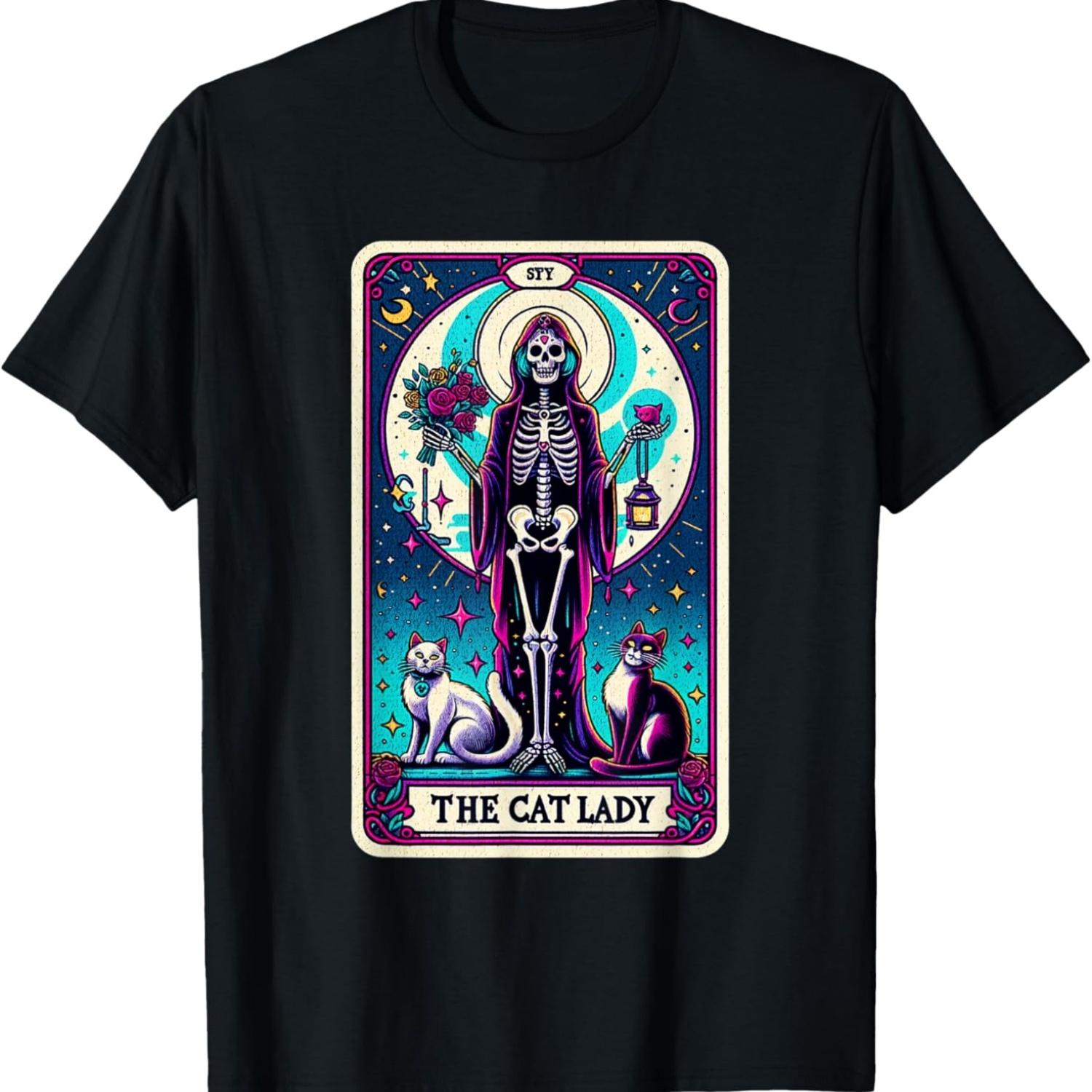 

_The Cat Lady_ Skeleton Tarot Card T-Shirt XXXXXL чорний