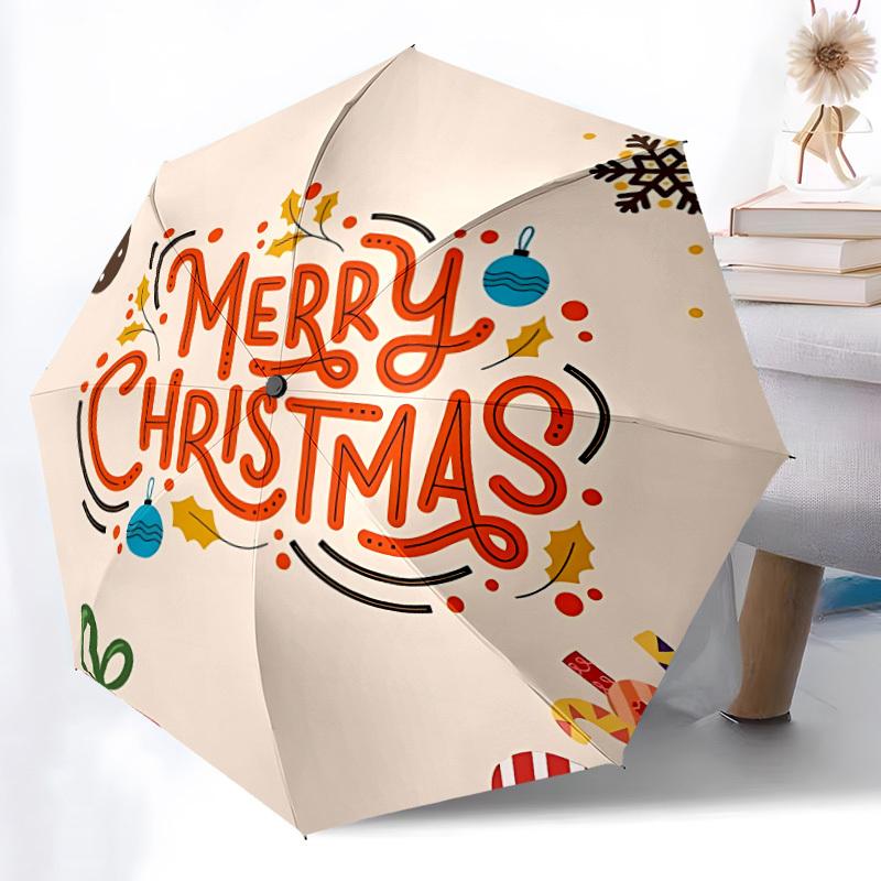 1pc Christmas Decorations Automatic Folding Umbrella - Portable Collapsible Design, 8-Rib Iron Frame yy251209102