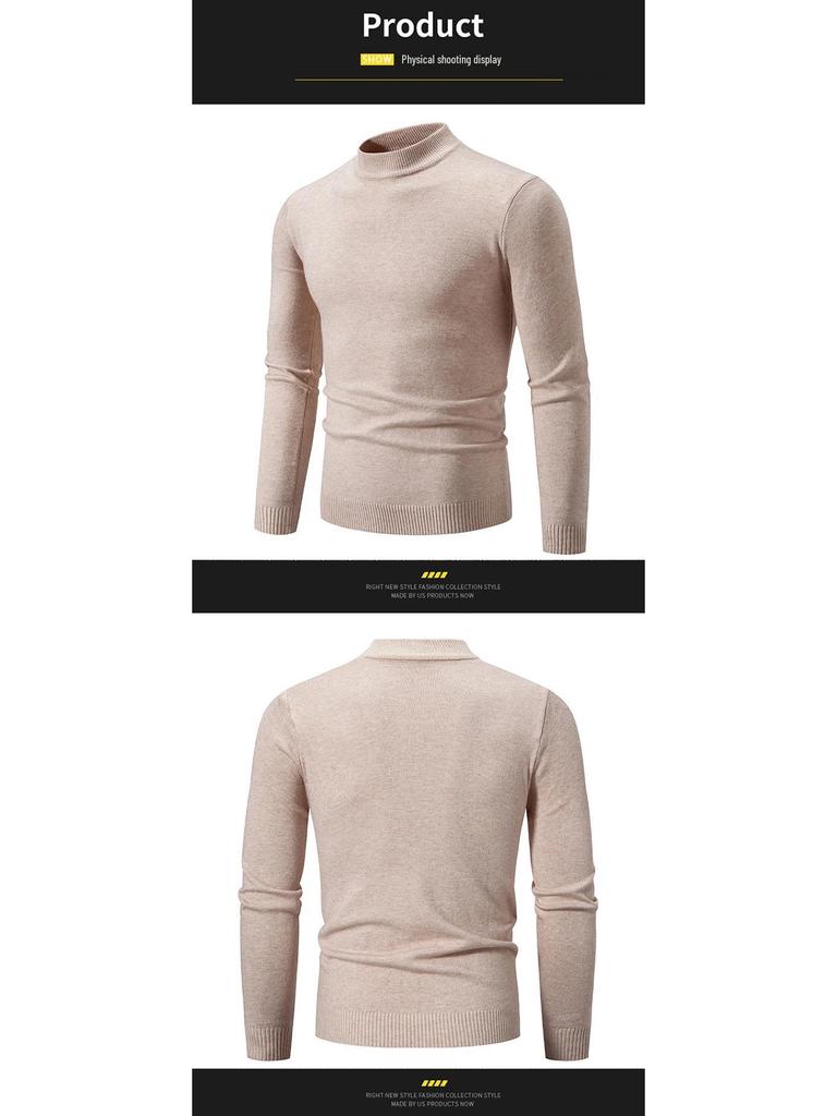 Men's Retro Half-High Neck Slim-Fit Knit Sweater - Versatile Base or Outer Layer, Casual and Lightweight