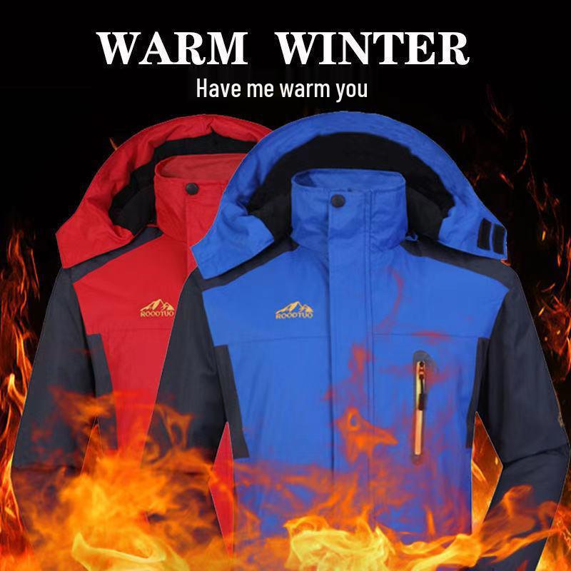 Men's Fleece-Lined Windproof Fishing Jacket - Warm, Thickened Winter Mountaineering Workwear with Custom Logo.