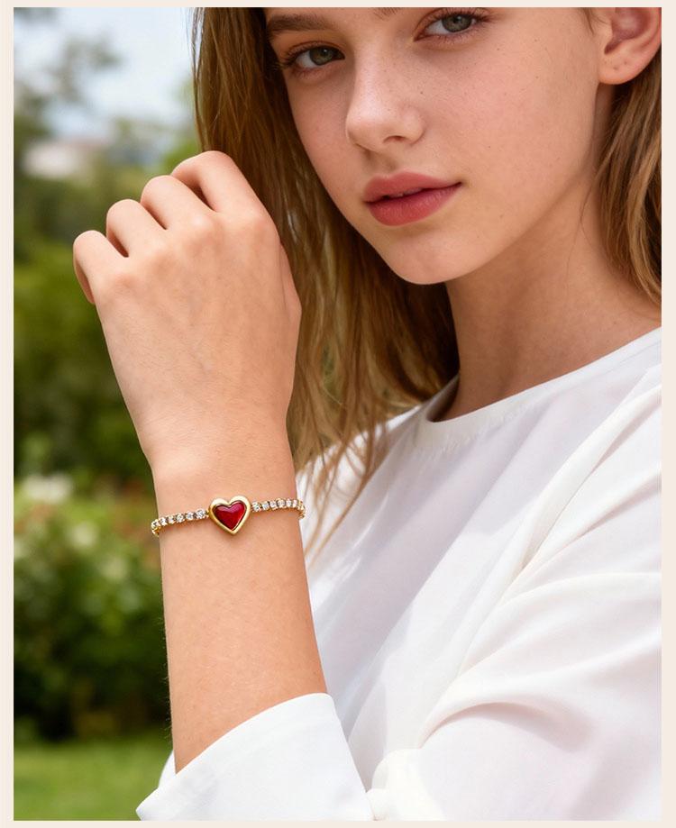 Edelstahl Tennis Kette Herzform Zirkonia Armband für Damen, Elegant 18K Gold Plated Verstellbar Wasserdicht Anlaufgeschützt