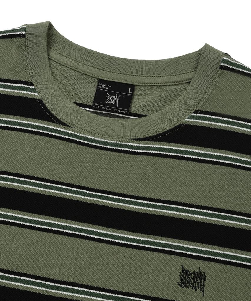 BROWNBREATH Tag Pique Stripe Tee - Khaki