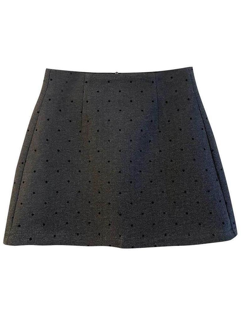 2026 Spring Retro High-Waisted Polka Dot Wool A-Line Skirt - Korean Style, Slimming, Anti-Exposure