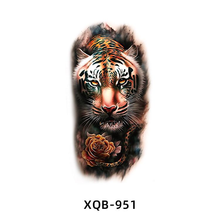 Realistic Half Arm Waterproof Temporary Tattoo Sticker - Black & White Animal Design for Men & Women