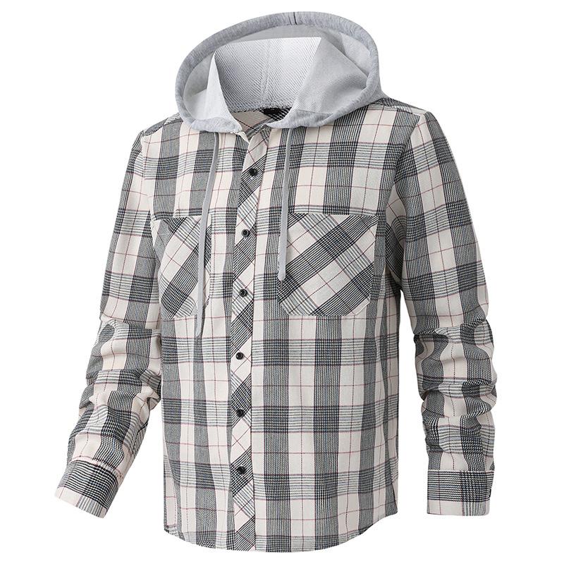 Men's Button Up Shirts With Hooded Long Sleeve Casual Vintage Soft Plaid with Pocket Slim-Fit Cowboy Work Shirts Breathable Hoodie Shirts for Men