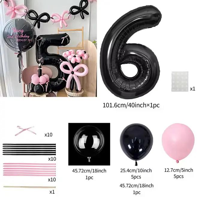 45 Pieces Pink Latex Balloon Black Number Balloon Set for Girls Pink Butterfly Birthday Party, Anniversary Decoration (0-9)