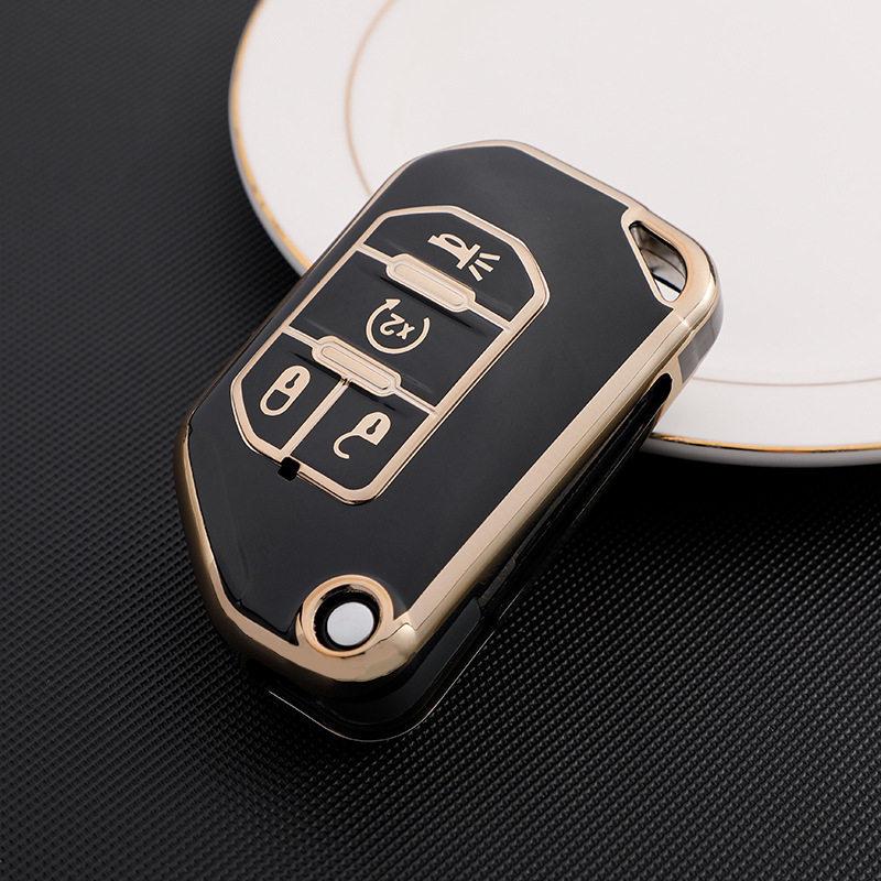 Gold Edge Car Key Case for Jeep Wrangler Sahara 21 & Wrangler 18-20 Models