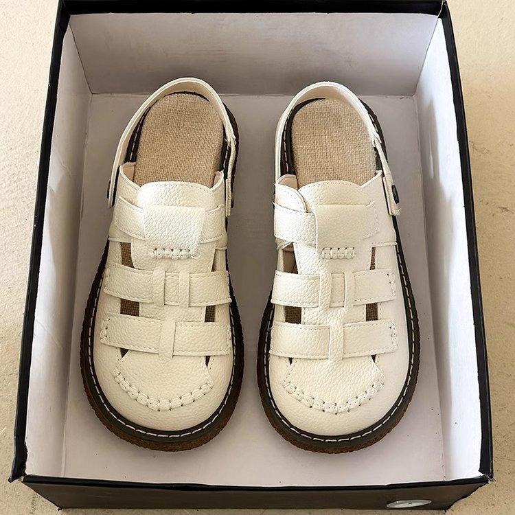 

Literary and artistic hole-wearing sandals, new summer thick-soled two-wearing hollow bag head and half-dragging sandals, women 40