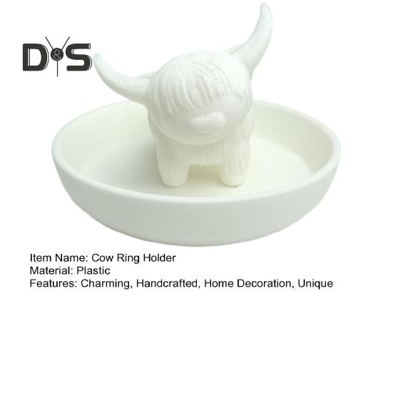 Highland Cow Ring Holder Mini Highland Cow Ring Dish Plastic Cattle Statue Jewelry Stand for Wedding Anniversary Bridal Engagement Gift