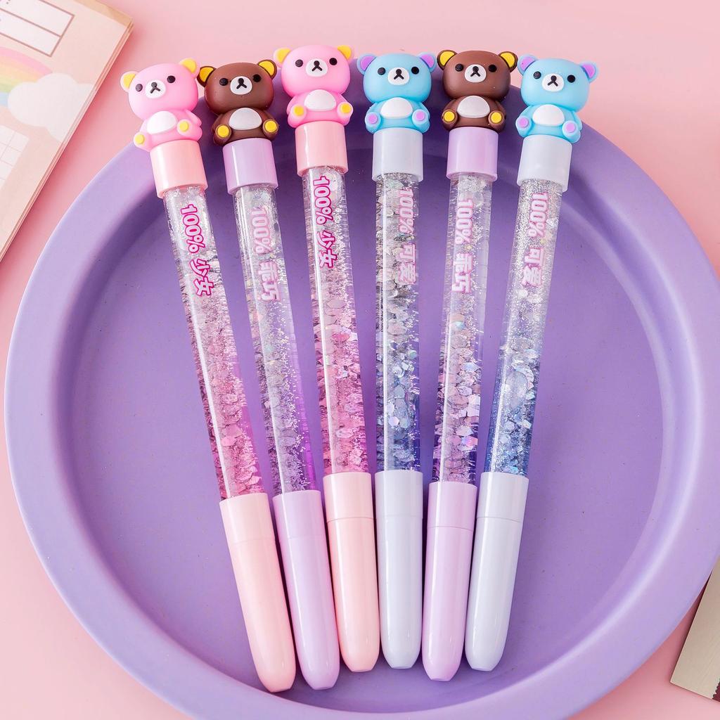 6Pcs Little Fresh Fairy Neutral Pen; Liquid Colorful Quicksand Pen; Black Water-based Pen Student Supplies