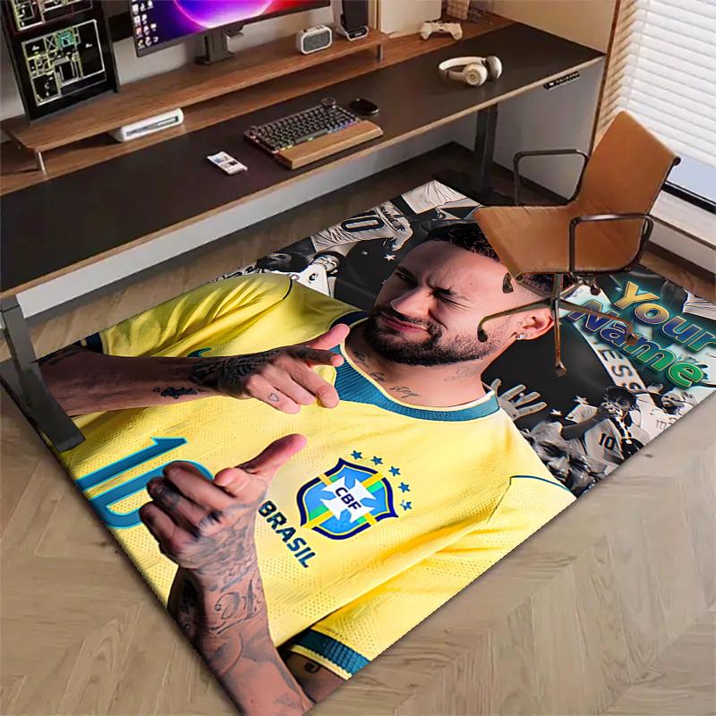 Brazilian Football Player Design Area Rug Personalized Name- Non-Slip, Soft & Cozy Floor Mat for Living Room, Office - Indoor/Outdoor Carpet