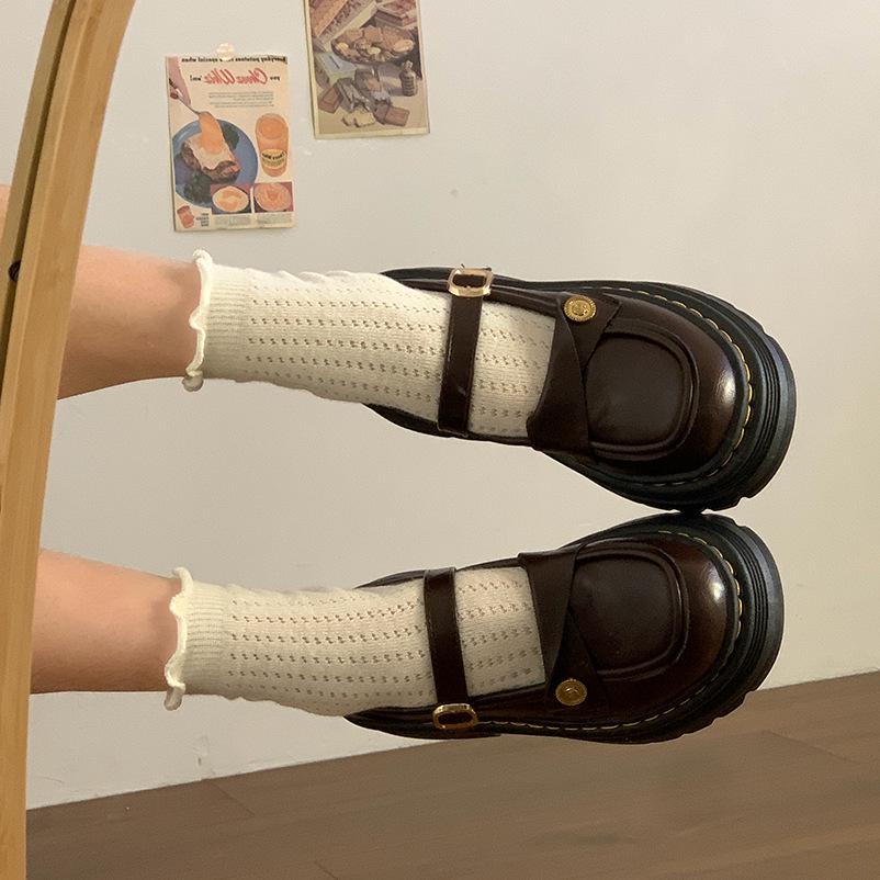 Dames Lente 2025 Zwarte Mary Jane Leren Schoenen - Ronde Neus, Dikke Zool, JK Stijl