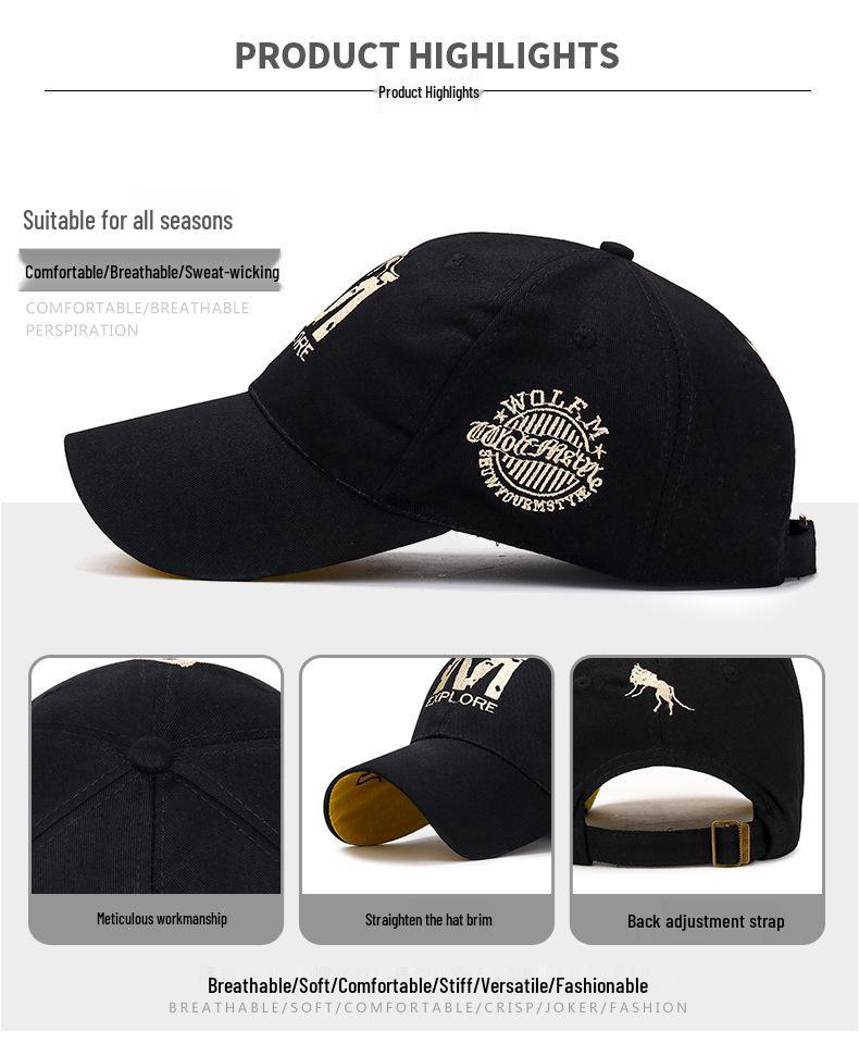 Korean Style Wolf Embroidery Baseball Cap - Men's & Women's Trendy Spring Sun Hat