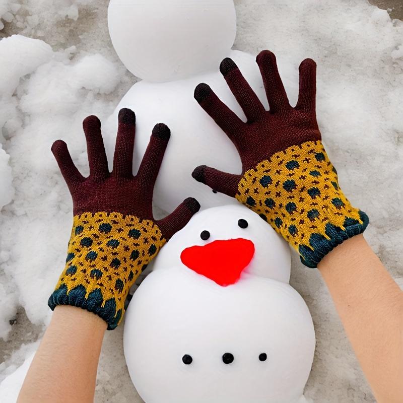 

Warm Windproof Touchscreen 1 Pair Winter Gloves - Charming Floral & Geometric Pattern Knit with Ribbed Cuffs for Cycling, Skiing & Outdoor Activities 1 Pair