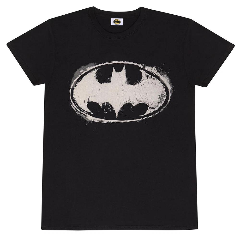 BatUnisex TShirt DC Comics Official BW Distressed Logo Symbol Black New S