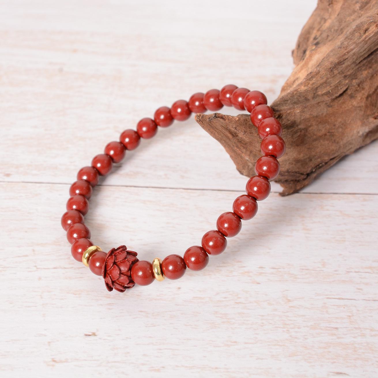 Pure Heart Lotus Cinnabar and Gold Sand Bead Bracelet (6-8mm)