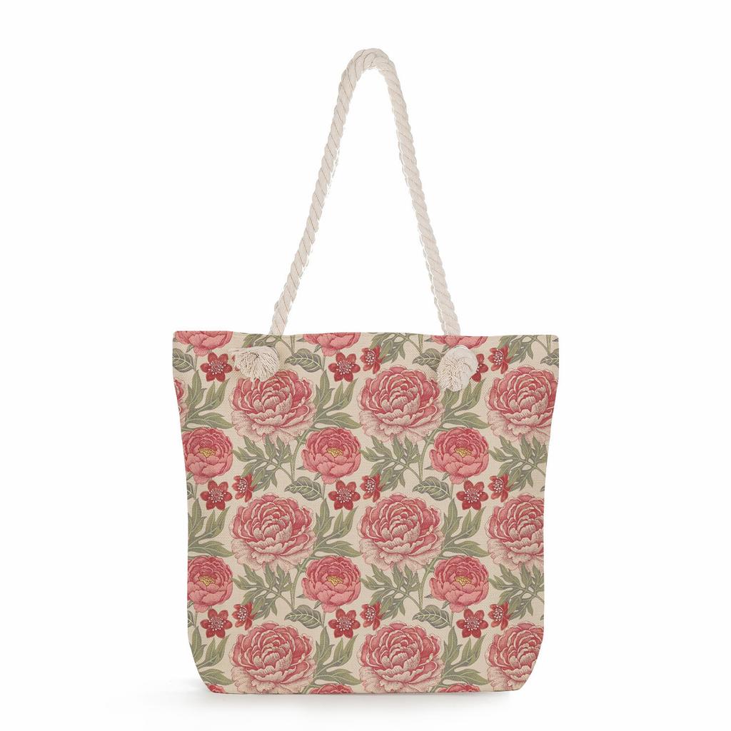 Flowers Print Thick Rope Single-shoulder Beach Bag 7220