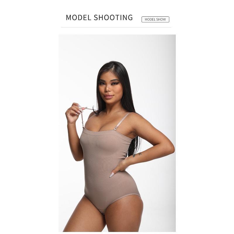 Solid Color Seamless Strappy One Piece Tummy Control Body Shaper For Women