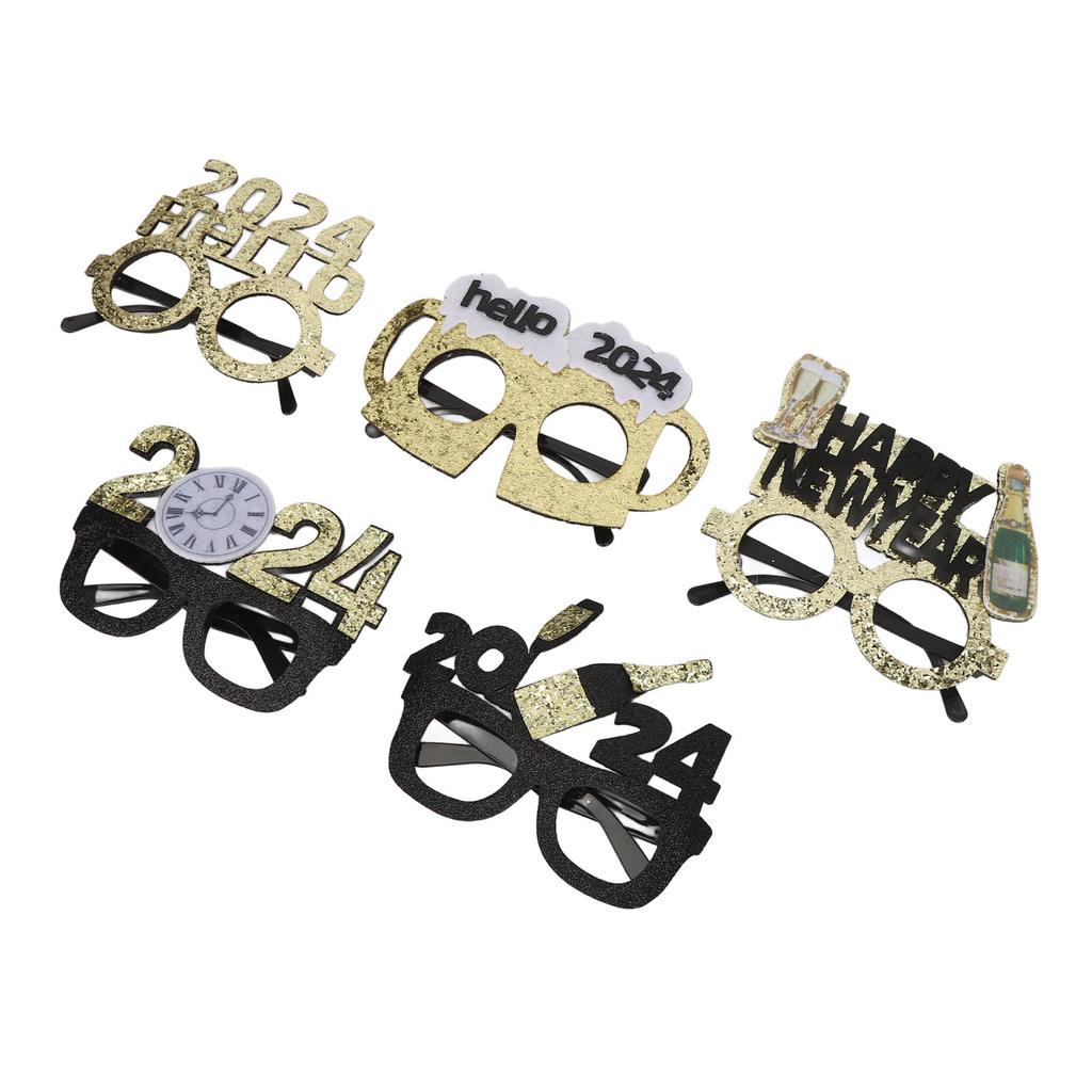 5 ks novoročních fotobudkových rekvizit, třpytivých brýlí, dekorací pro šťastný nový rok, fotodoplňků na párty