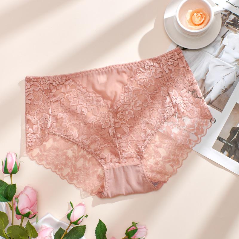 Culotte sexy en dentelle rouge grande taille pour femme avec détails en maille florale - Sous-vêtement taille haute doux, respirant et confortable