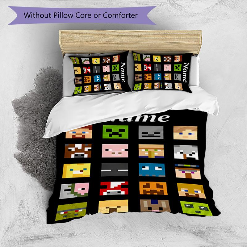 3pcs Minecraft2 Cover Set - Personalized Name, HD Printed Bedding with 1 Cover and 2 Pillowcases - Perfect for Home Decor, Easy Care
