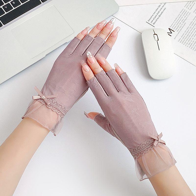 

Summer Sun Protection Half Finger Gloves Women s Ultra-Thin Ice Silk Elastic Finger Leakage Driving and Biking Non Slip Breathable A81 half finger Ice Silk-purple One size