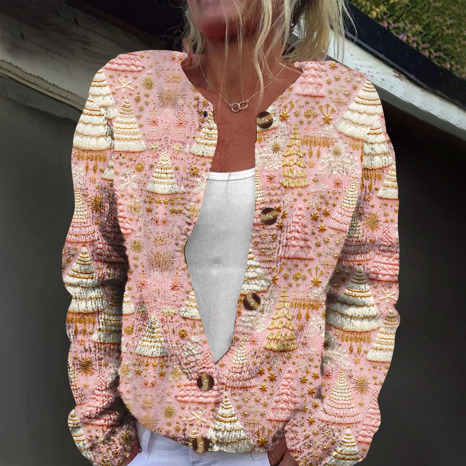 

Женский модный вязаный кардиган на пуговицах с рождественским принтом и длинным рукавом XXXXL