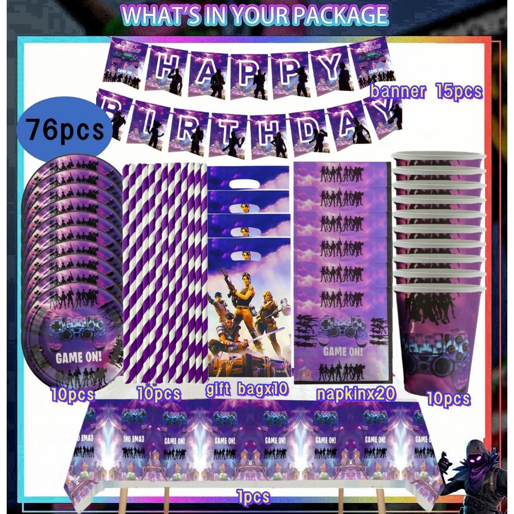 Shooting Game Fortnition Birthday Party Decoration Tableware Set 10people Backdrop Alpaca Balloon Baby Shower Kid Party Supplies