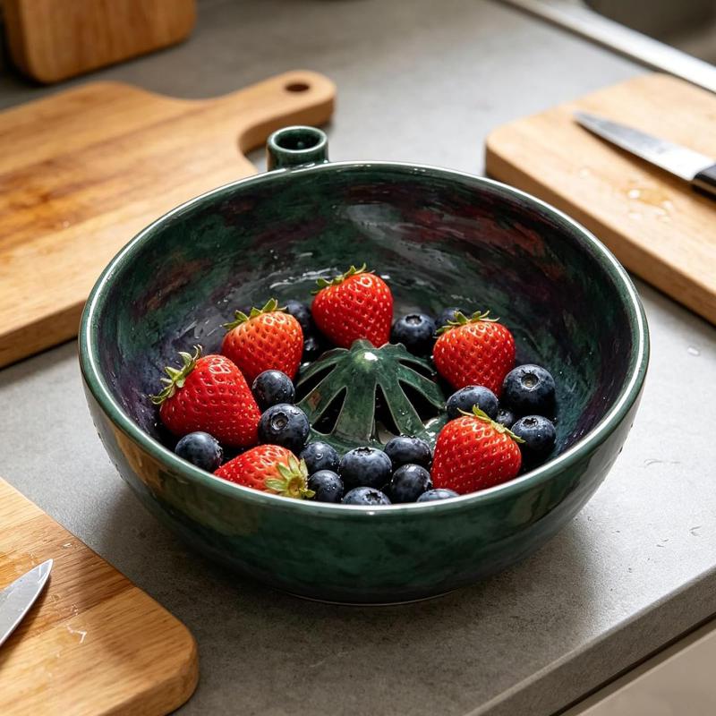 Self-Spinning Berry Washing Bowl Ceramic, Automatic 360° Fruit & Vegetable Washer Spinner With Drainage зелёный