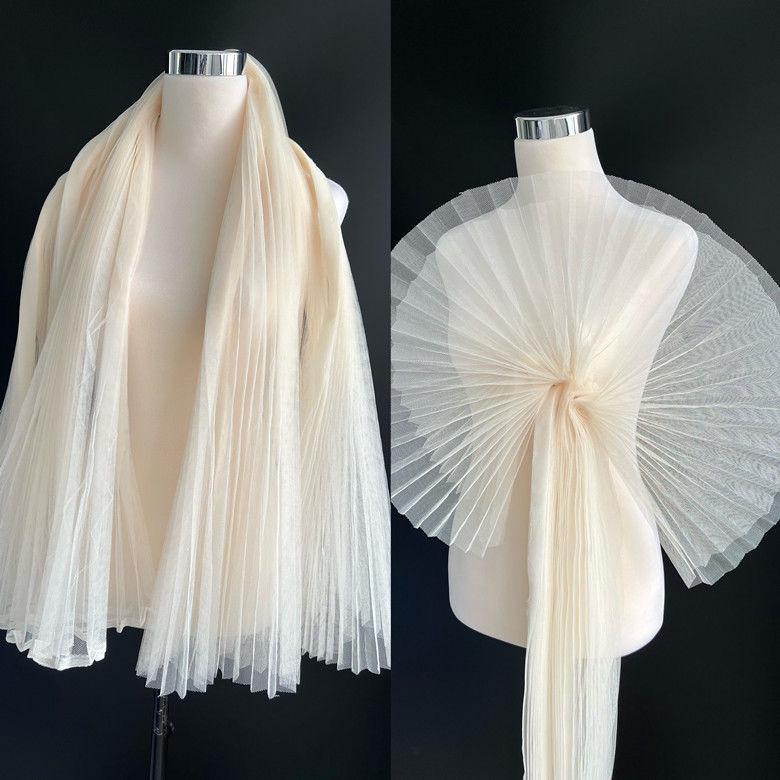 Graduated Designer Handmade Textured Stiff Net Yarn Pleated Fabric