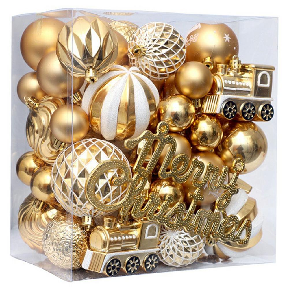 65Pcs/Set Christmas Tree Ornaments Painted Ball Set Decorative Hanging Baubles for Holiday Gift