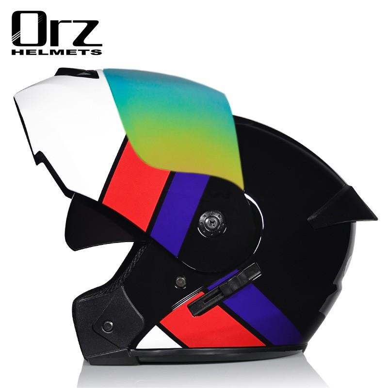 Dual Lens Flip-Up Full Face Motorcycle Helmet Men Women ABS Safety Gear Racing Street Riding