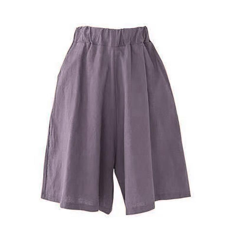 Women's Summer Elastic Waist Plus Size Casual Shorts Solid Color Straight Comfort Five Pants