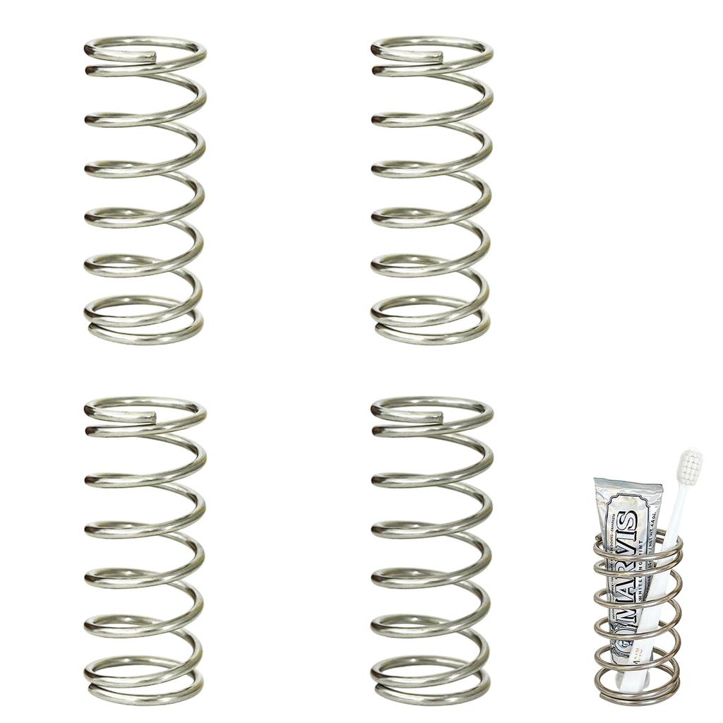 Queen-b Spring Storage Stand, Set of 4, Stainless Steel, Spring-Type, Pen, Toothbrush, Toothpaste, and Makeup Brush Holders, Rust-Resistant, Quick-Dry
