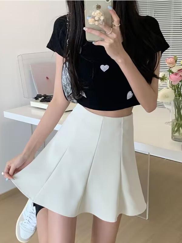 2026 Summer High Waist Black A-line Skirt with Ruffles - Slimming Academy Style for Petite Women