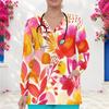 Aquarell-Blumenprint V-Ausschnitt Langarm Damen Krankenschwester Arbeitskittel Weich Atmungsaktiv Medizinische Gesundheitsversorgung Arbeitsbluse Mit Taschen