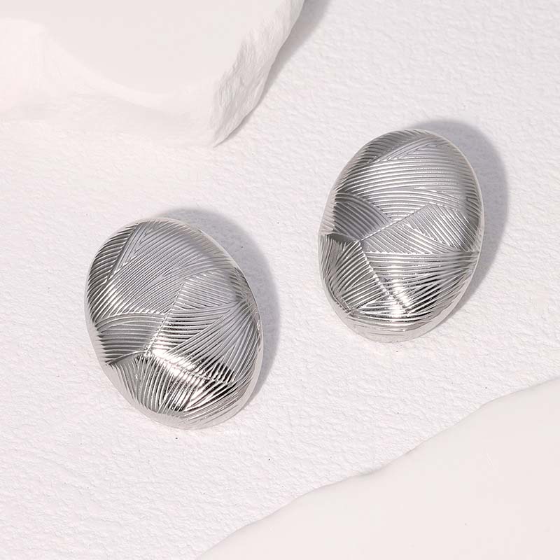 Stainless Steel Geometric Oval Stud Earrings for Women Exaggerated Gold Color Metal Texture Personality Earrings Jewelry Gifts