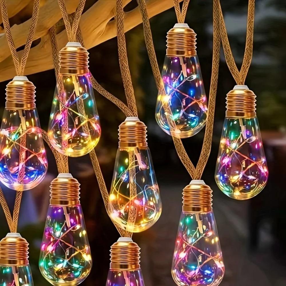 Solar Hemp Rope Fairy String Lights Waterproof Outdoor Decorative Lights for Patio Garden Party Decor