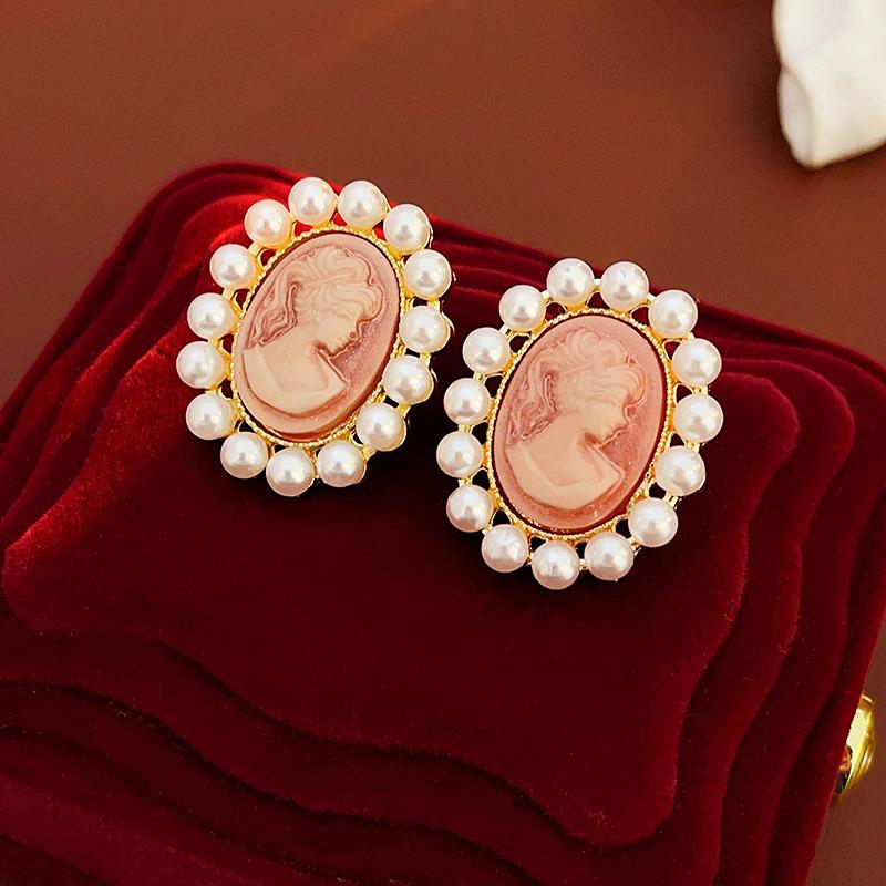 Silver Needle Pearl & Diamond Geometric Hollow Earrings - Elegant High-End Studs
