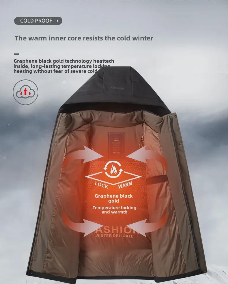 Graphene Herren-Baumwolljacke mit Kapuze – Dicker, warmer Wintermantel für junge und mittelalte Väter
