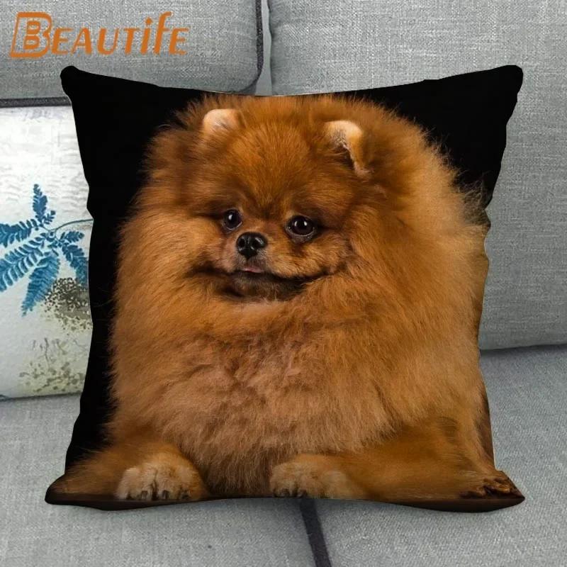 Nice Pomeranian Dog Pillowcase Bedroom Home Decorative Cover 45x45cm Square Zipper Pillow Cases Cotton Linen Fabric No Fade