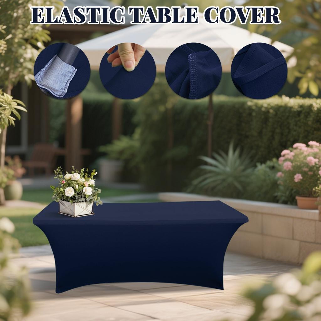 6 Ft Stretch Fitted Tablecloth Elastic Tablecloth With Leg Pockets Festive Table Decorations (Dark Blue)