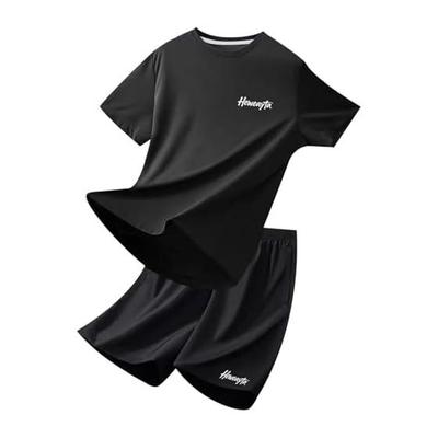 [HEWEAYTA] Men's Pajamas, Summer, Short Sleeves - Room Wear, Cool Feel, Top and Bottom Set, Cool To the Touch, Loose, Loungewear, Stretch, Smooth,