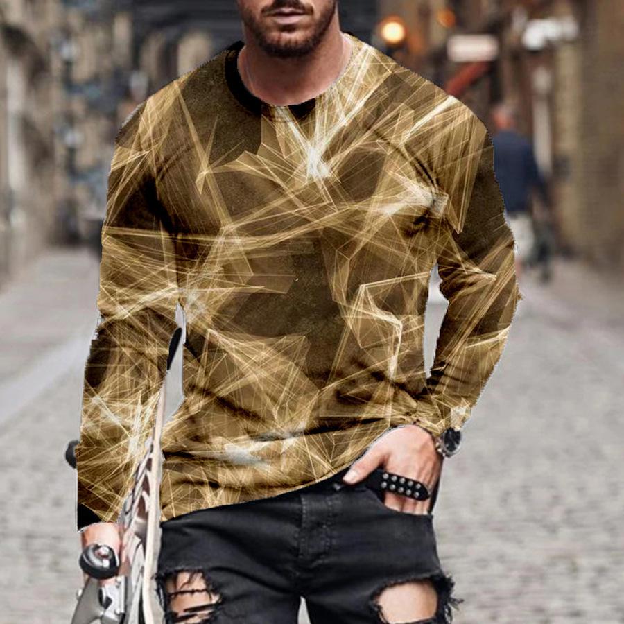 Spring and Autumn Round Neck 3D Artistic Printed T-shirts Fashionable Casual Long Sleeved Men's T-shirts