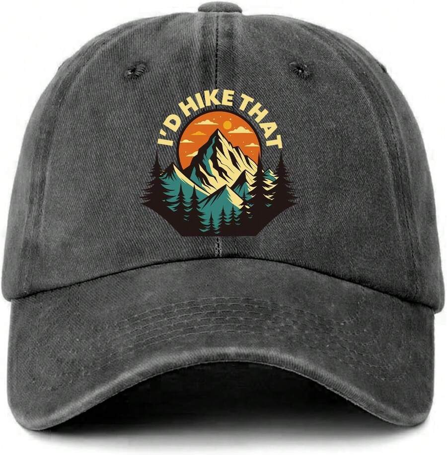 Id Hike That Retro Mountain Print Baseball Cap Cotton Adjustable Washed Hat For Adults