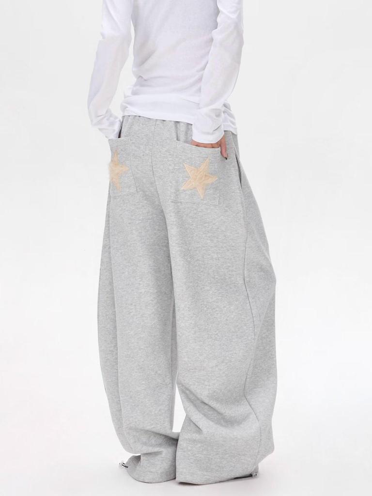 Unisex American Retro Star Embroidered Sweatpants: Wide-Leg, Floor-Length Jazz Dance Sportswear