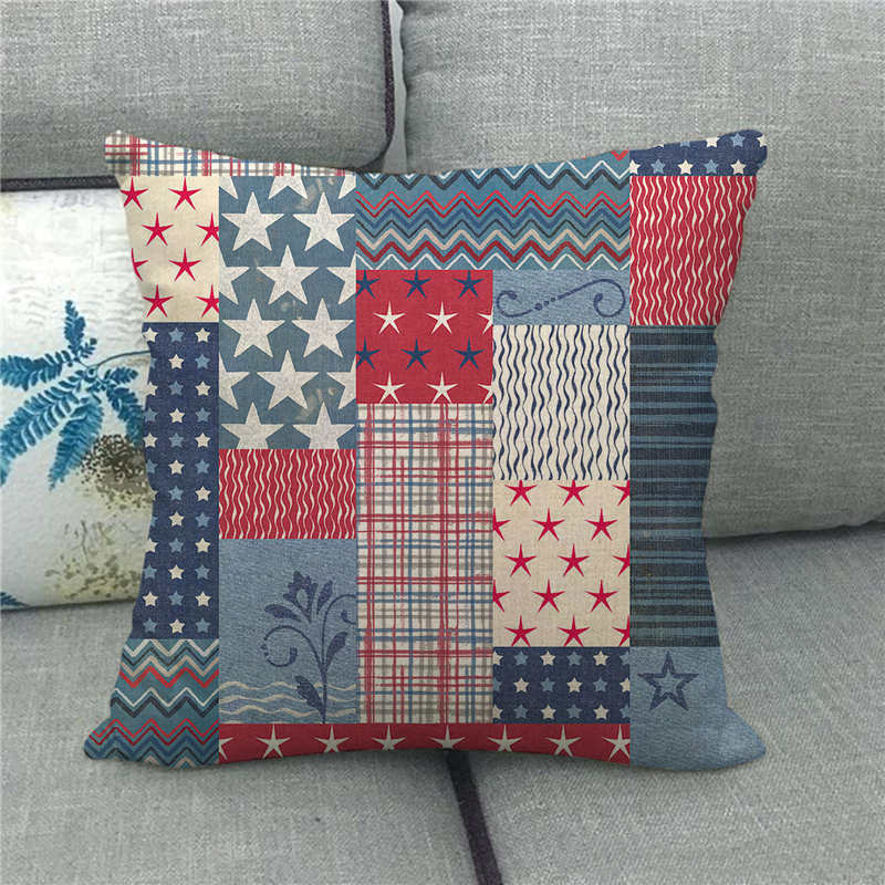 American Five-Pointed Star Geometry Digital Printing Short Plush Pillow Covers For Car Sofa Office Cushion Cover Home Goods