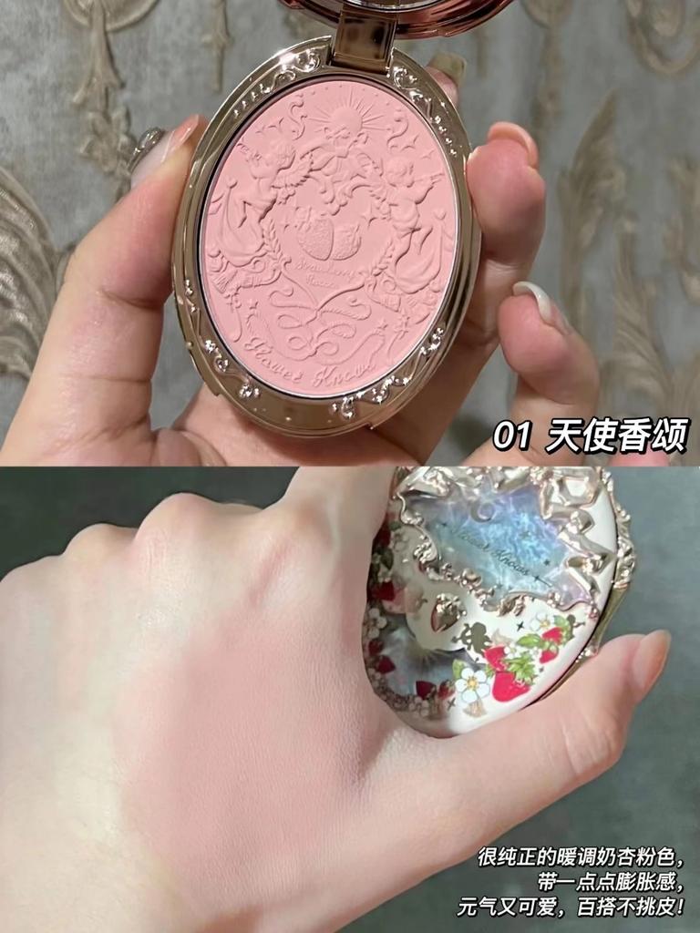 FlowerKnow Unicorn Strawberry Rococo Embossed Blush & Contouring Palette, Highlighter & Multi-Use Cream Blush