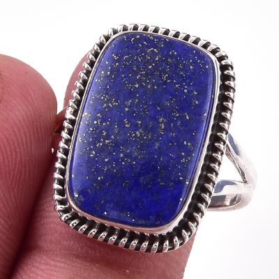 Naturalny Lapis Lazuli Kamień Szlachetny Ręcznie Robiony Pierścionek ze Sterlingowego Srebra 925 S.10 g5l01